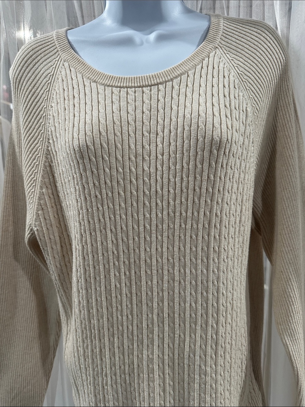 JEANNE PIERRE Beige Cable-Knit Crewneck Sweater - Picture 3 of 7